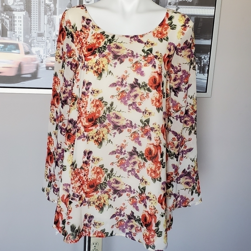 Nasty Gal Mini Floral Dress with Bell Sleeves XS